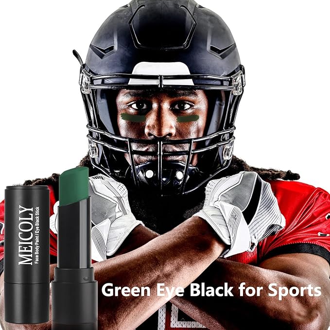 MEICOLY Green Eye Black Stick,Waterproof Eye Black Baseball Softball Football Lacrosse,Camo Witch Green Face Paint,Face Body Paint Stick for Halloween SFX Cosplay Hulk Makeup