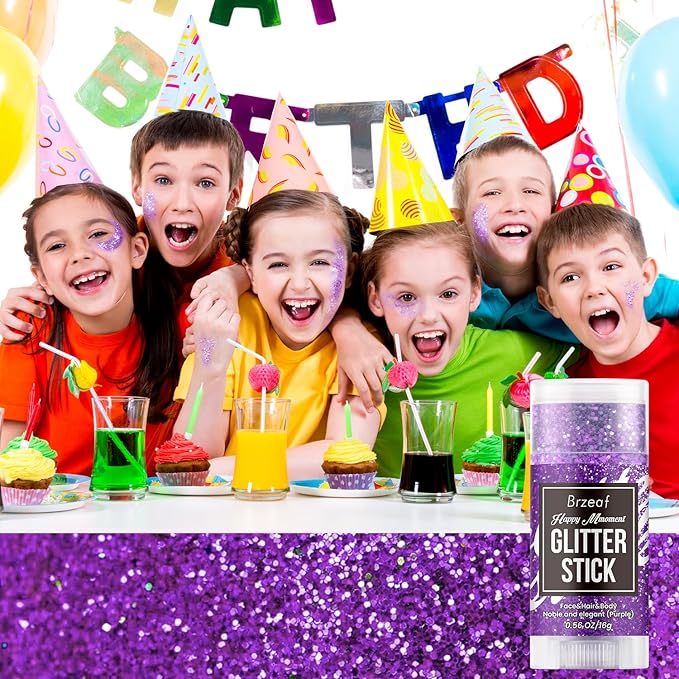 Brzeaf Waterproof Purple Glitter Stick, Not Greasy & Shimmery & Long Lasting, Chunky Glitter for Face/Body/Hair/Eyes, Singer Concert Music Halloween Rave Festival, Glitter Stick Makeup for Women Men