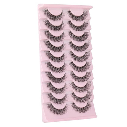 wiwoseo Eyelashes Clear Band Natural Wispy Lashes Natural Look Russian Strip Lashes 3D Effect 16MM Cat Eye Lashes that Look Like Extensions False Lashes 10 Pairs Pack