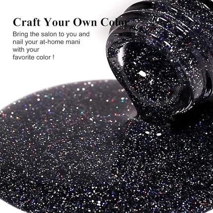 Imtiti Black Glitter Gel Polish,15ML Black Sparkle Iridescent Diamond Gel Polish Soak off UV Nail Art Manicure for Salon DIY at Home 1Pcs