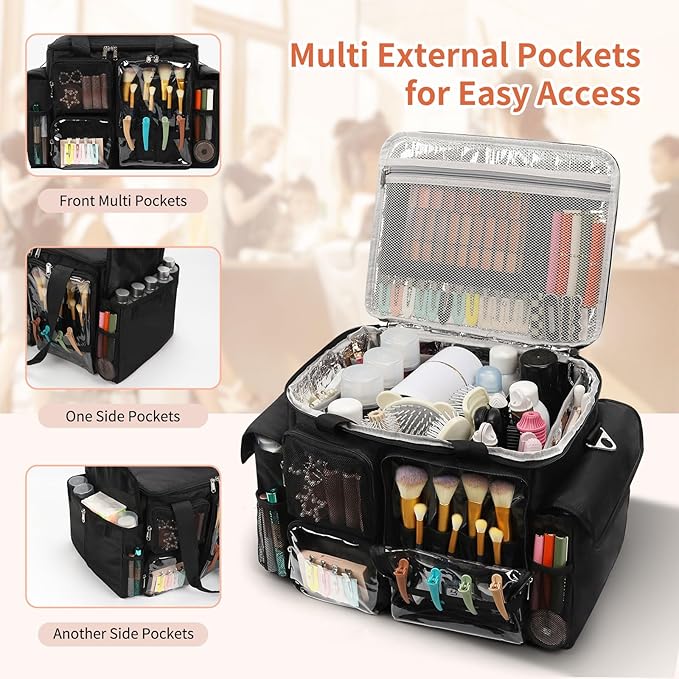 Large Hairstylist Traveling Bag, Hair Tool Organizer with Removeable Dividers, Hairdresser Hair Tools Travel Bag with Multi Pockets, Professional Makeup Artist Bag with Shoulder Strap