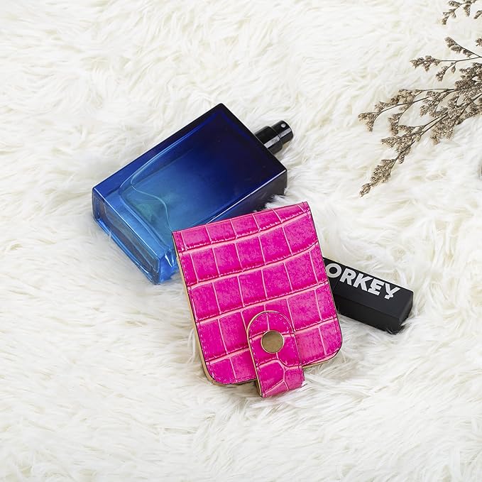 Cockatoo Leather Lipstick Case with Mirror Makeup Holder Portable Small Cosmetic Bag for Women More Colors