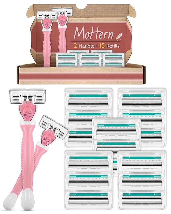 Razors for Women Sensitive Skin with 15 Blade Refills, 6 Blades Women’s razors for Shaving Including 2 Travel Razors for Women with 15 Blade Refills,Green