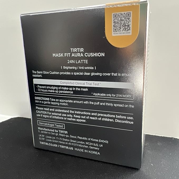 TIRTIR Mask Fit Aura Silver Cushion Foundation | Semi-glow Finish, Natural Coverage, Moisturizing, Lightweight, Korean cushion foundation (#24N Latte, Full Size, 0.63 Fl Oz)