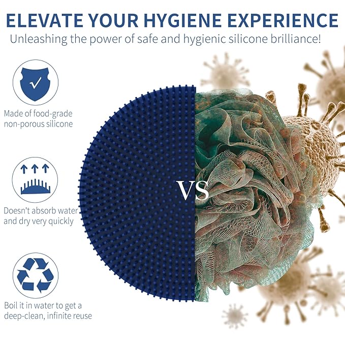 Silicone Body Scrubber, BEAUTAIL Shower Bath Scrubber, More Hygienic Than Traditional Loofah, Lather Nicely, Long Lasting, Gentle Exfoliating Brush for Women Men Baby Sensitive Skin, 1 Pack, Blue