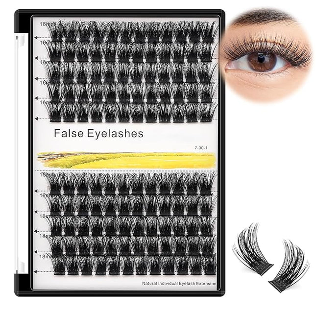 Bodermincer 120 Clusters 10mm+12mm/12mm+14mm/14mm+16mm Mixed Wide Cluster False Eyelash Individual Cluster EyeLashes Grafting Fake False Eyelashes Eyelash Extension (KIT M01 Black 16mm+18mm Mixed)