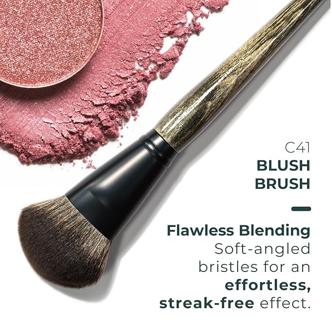 Rose and Ben Beauty C41 Blush Brush & C42 Foundation Brush Bundle | Professional Tools for Flawless Liquid, Cream, Pressed & Powder Application | Angled, Streak-Free, Cruelty-Free