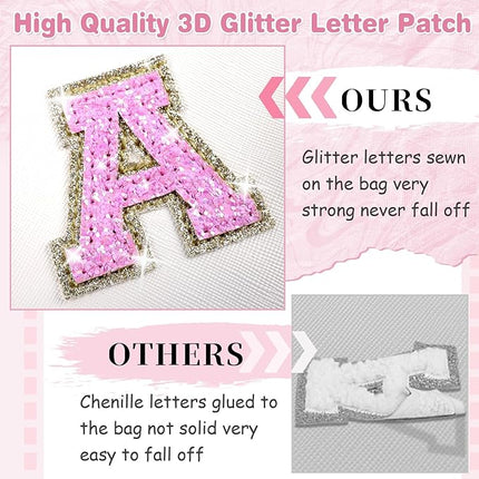 Small Initial Patch Makeup Bag Personalized Gifts Make Up Bag,White Cute PU Leather Glitter Letter Cosmetic Bag with Zipper,Trendy Portable Travel Toiletry Pouch,Preppy Stuff for Teen Girls Women K