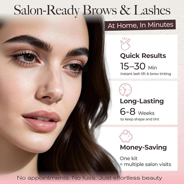 LASHVIEW Lash Lift and Eyebrow Kit, Professional Eyelash Perm Kit and Eyelash & Eyebrow Set Quick Lifting & Voluminous Coloring Gifts for Women Salon Grade Home DIY(BLACK)