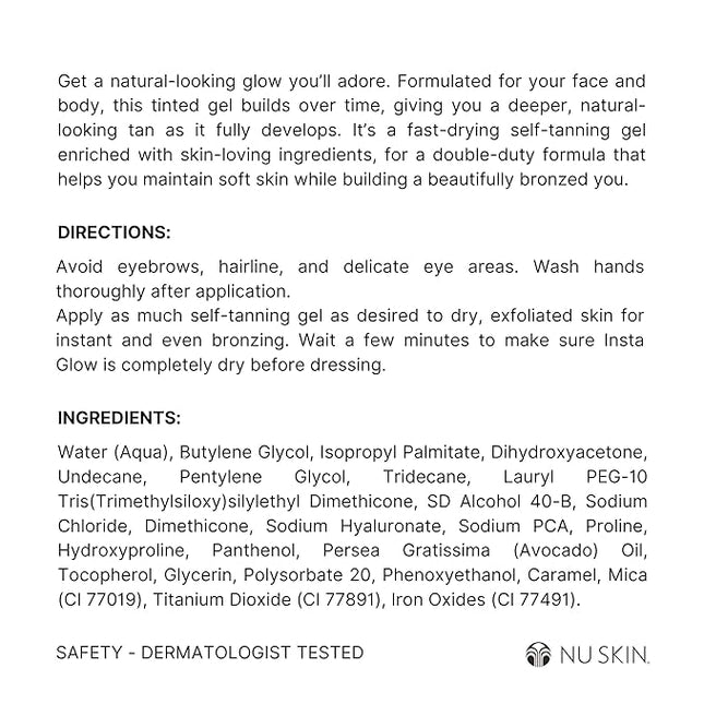Nu Skin Sunright Insta Glow Self Tanner Gel | Natural Summer Tan for Face & Body | Beauty & Skin Care | Vitamin E & Avocado Oil | Natural Body Bronzer with DHA & Amino Acids | 4.2 oz | 1 Pack