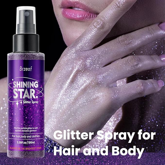 Brzeaf Glitter Spray, Halloween Glitter Spray for Hair and Body, Long-Lasting & Quick-Drying, Shiny Glitter Hairspray, Waterproof Body Glitter, for Stage Makeup and Festival Rave