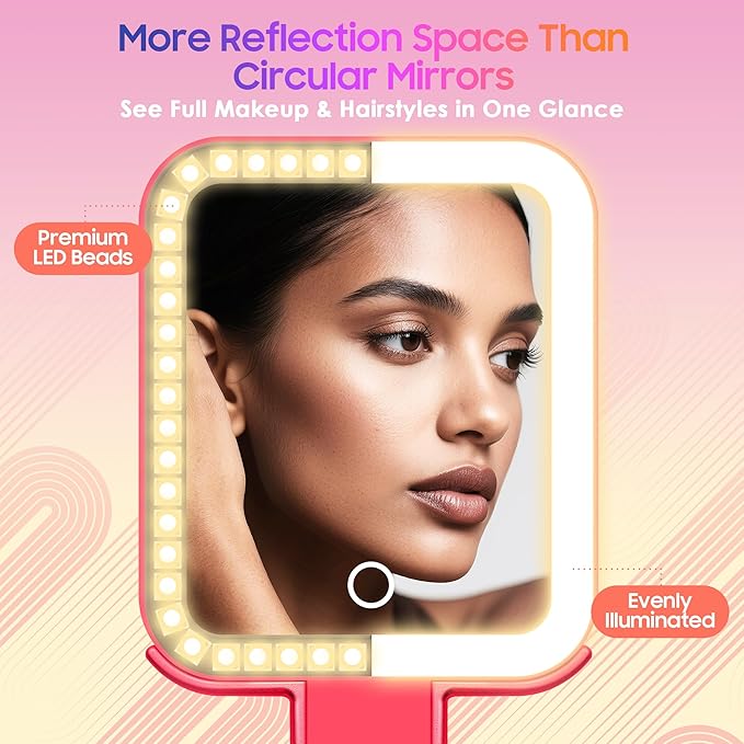 Magnifying Travel Mirror with Light, 30X/1X Double-Sided Magnifying Mirror with 3 Color Lights, Brightness Adjustable, Foldable Handheld Makeup Mirrors Portable for Travel and Desktop Use