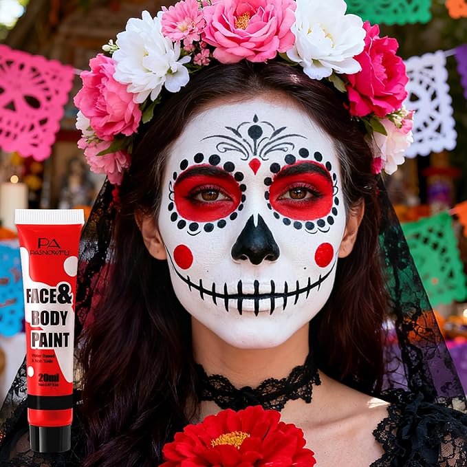 Red Face Paint - Professional Water-Based Non-Toxic Body Painting for Devil Joker Halloween SFX Cosplay, Cream Formula Washable paint for Costume Party Theater Stage Performance
