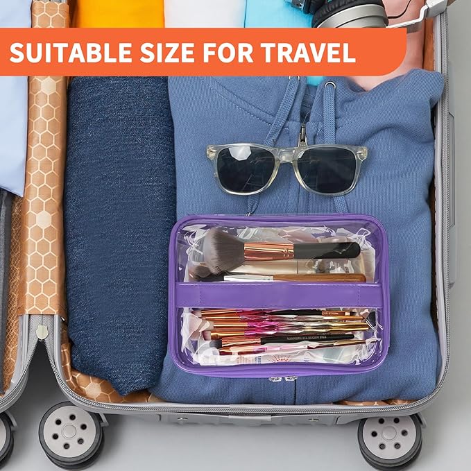 HAOGUAGUA Double Layer Clear Cosmetic Bag Makeup Bag, Waterproof Travel Toiletry Bag, Transparent PVC Pouch Organizer (Purple)
