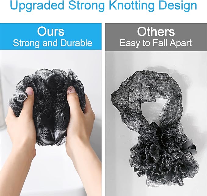 AmazerBath Loofah Sponge 75g/Piece, Loofah for Men Body Scrubber - Bath Sponge Loofa Set of 4 Black (Large)