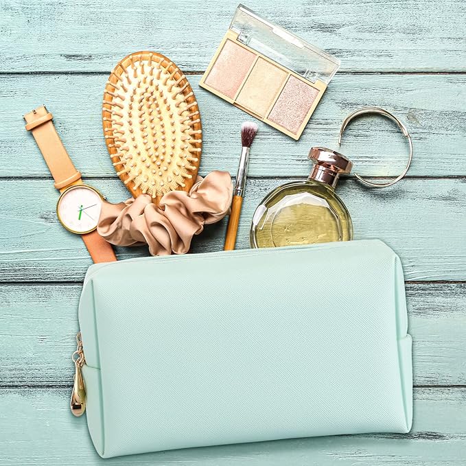 Sanwuta 9 Pcs Makeup Bags Bulk PU Double Zippers Cosmetic Bag Makeup Toiletry Pouch Portable Travel Organizers Case for Women Bachelorette Party End of The Year Bridesmaid Gift(Mint Green)