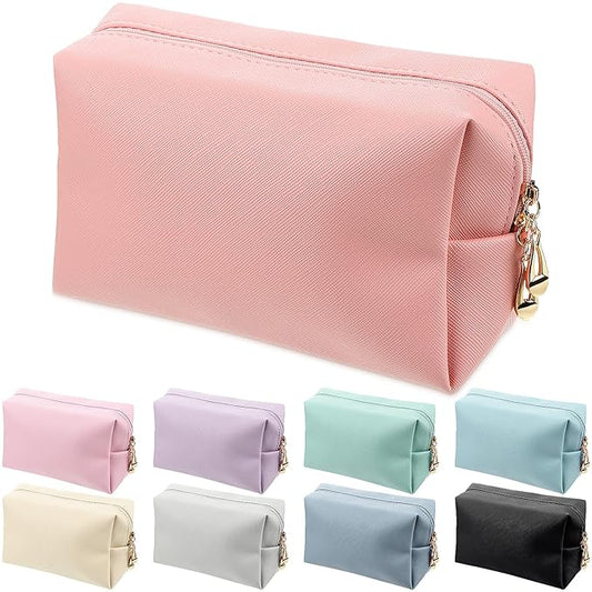 Jexine 9 Pcs Makeup Bag Leather Zipper Cosmetic Bag Preppy Water Resistant Versatile Makeup Pouch Travel Cosmetic Organizer Portable Toiletry Pouch Daily Beauty Storage for Women Girls Gift