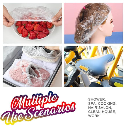 LEOBRO 100PCS Disposable Shower Caps, Large Shower Caps for Women Disposable, Clear Plastic Shower Cap, Plastic Hair Caps for Hair Treatment, Large Size 19.3 INCH