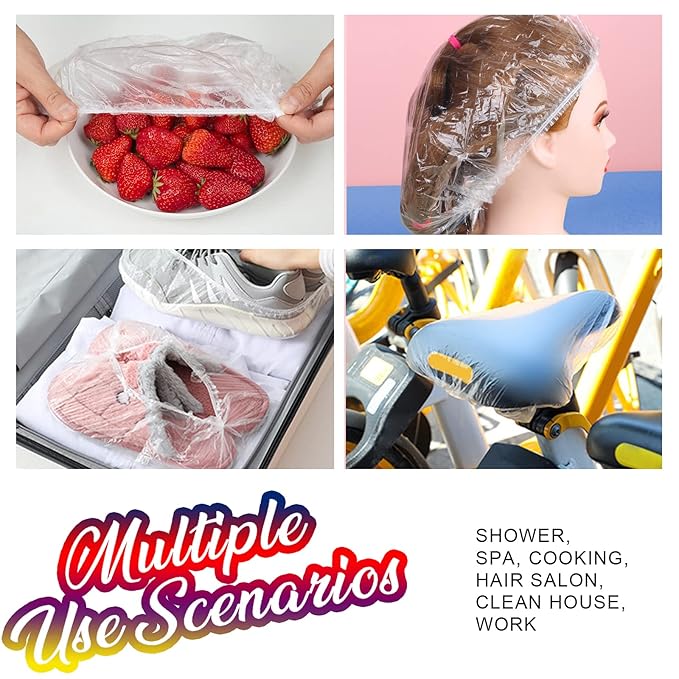 LEOBRO 100PCS Disposable Shower Caps, Large Shower Caps for Women Disposable, Clear Plastic Shower Cap, Plastic Hair Caps for Hair Treatment, Large Size 19.3 INCH