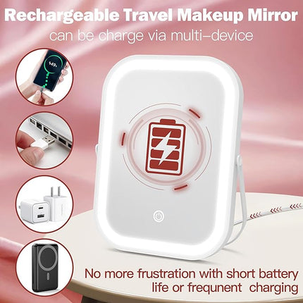 ROLOVE Rechargeable Makeup Mirror, 6x8 Inch Portable Vanity Mirror with Lights, 3-Color Dimmable LED Lighting, Tabletop Mirror, Travel Essentials