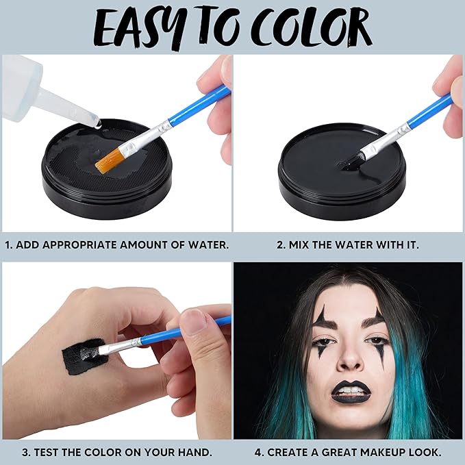 Spooktacular Creations Halloween Makeup Face Body Paint Waterproof Foundation Cream Cake Tub, Halloween Party Cosplay Clown Sfx Costume and Dress Up Makeup for Adult(1 Oz, Black)