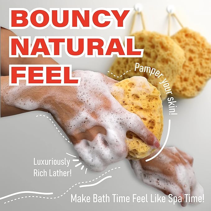 myHomeBody Bath Sponge, Foam Loofah, Body Scrubber for Bathing, Exfoliating Shower Pouf for Shower - Large Size, Lots of Lather, Square, 3 Pack