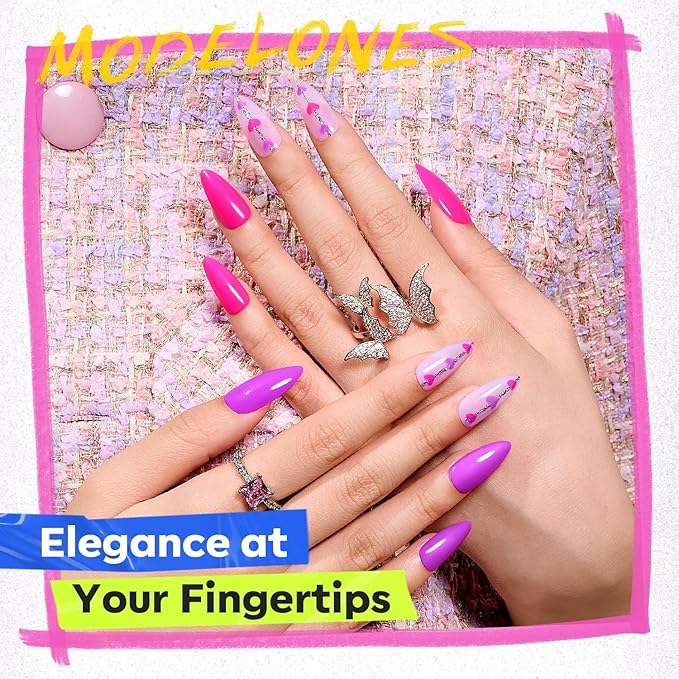 modelones Nail Polish, 6 Colors Summer Neon Blue Green Purple Rose Orange Yellow Quick Dry Mini Starter Kit, Long Lasting Art DIY Manicure Set at Home for Women Girls