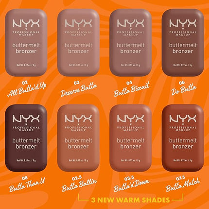 NYX PROFESSIONAL MAKEUP Matte Buttermelt Bronzer, Longwear Face Makeup with Up to 12 Hours of Wear, Vegan Formula - Do Butta (Deep Golden)