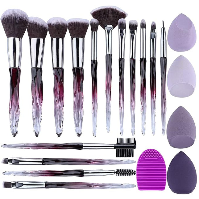 XMOSNZ Makeup Brushes 15pcs Make up Brushes Crystal Handle Highlighter Makeup Foundation Makeup Make Up Brush Sets Eyebrow Brush Professional with 4 Makeup Sponge