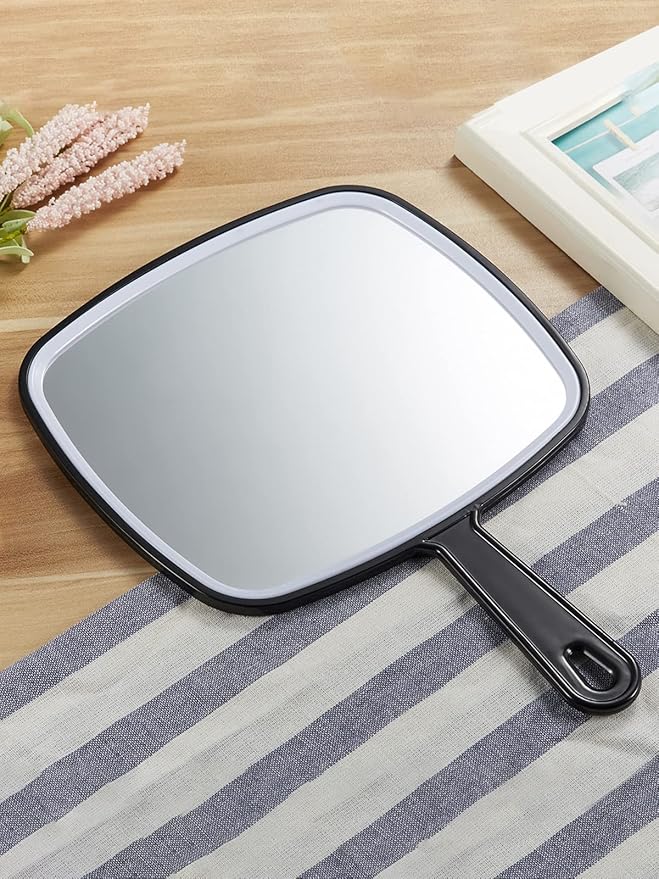 OMIRO Handheld Mirror, Extra Large Hand Mirror with Handle, Square, Black, 12.4" L x 9.1" W