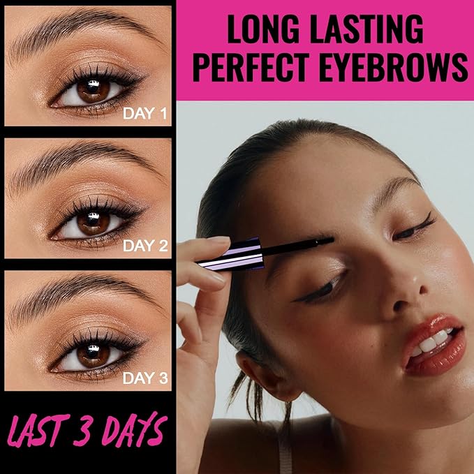 Easy Peel Off Eyebrow Gel, Tattoo Eyebrow Gel Easy Peel Off, Waterproof & Transfer-Proof Lasts Up to 3 Days Brow Color for Women, Create Fuller & Defined Looking Brows At-Home (03# Gray Brown)