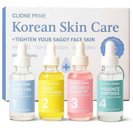 Korean Skin Care Set For Women - Gift For Women Korean Anti Aging Skin Care Products Lifting, Firmness & Hydration Essence, Mask, Booster & Ampoule Set for Radiant Smooth Looking Skin