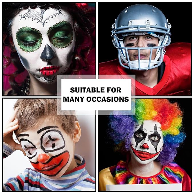 3 Colors Face Body Paint Sticks Professional Eye Black Football Baseball Softball,Highly Pigmented Halloween Facepaint Makeup Kit for Adults and Kids（White/Black/Green Eye Black Sticks）
