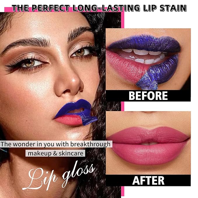 Peel-Off Lip Liner Stain Set | 2 Color Long-Lasting Waterproof Lip Tint, Transfer-Proof Matte Highly Pigmented Color Lip Gloss Longwear Pigmented (NEON ROSE/DMNE, Set1)