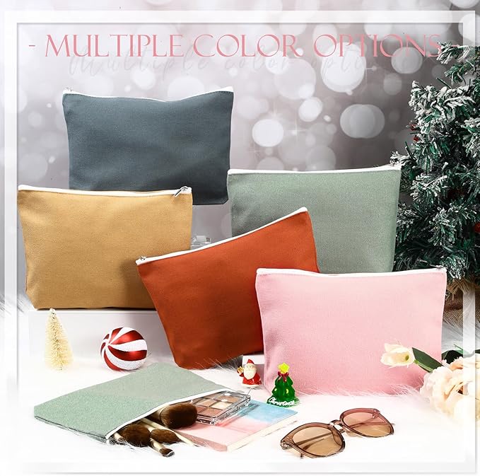 Reginary 10 Pcs Canvas Makeup Bags Bulk for Women Blank DIY Pencil Pouch Travel Toiletry Cosmetics Bags Gift for Christmas Breast Cancer Awareness Thanksgiving Wedding Nurses Teacher(Boho Color)
