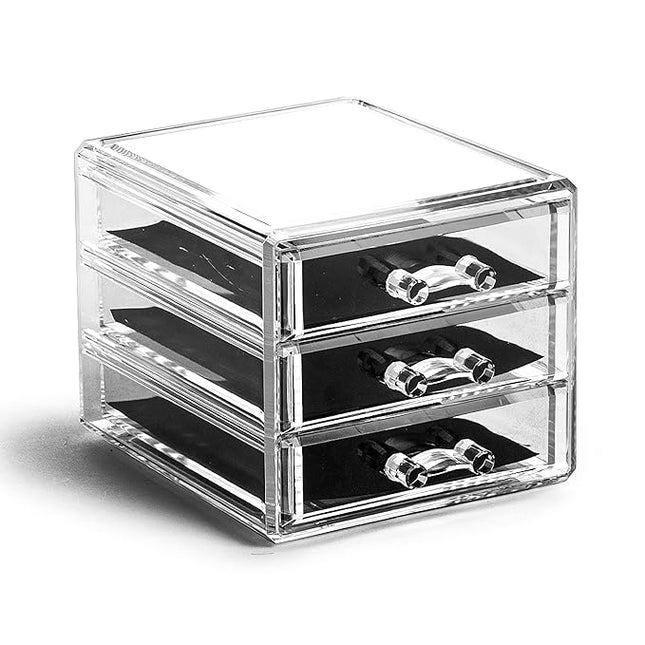 BINO THE MANHATTAN SERIES Acrylic Makeup Drawer Organizer- 3 Drawer Small | Clear Beauty Organizers and Storage| Cosmetic & Makeup Drawer| Home Organization| Jewelry & Vanity Accessories Drawer