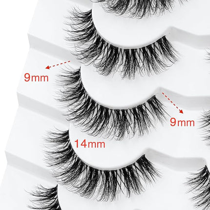 3D Clear Band False EyeLashes Natural Look Cat Eye Wispy Fake lashes Short Supernatural Cross Soft Reusable Lashes 7 Pairs-Happy Heartbeat(No.202)