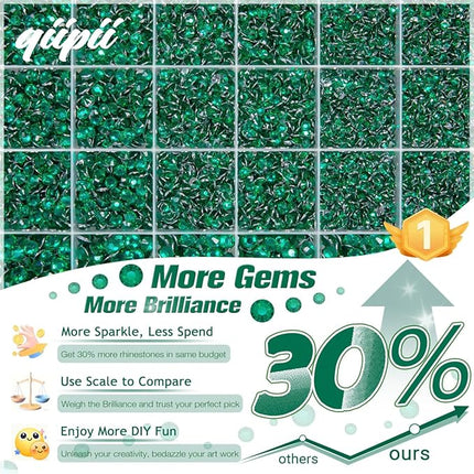 qiipii Jade Green Crystal Resin Rhinestones w B7000 Glue for Bedazzling Crafting 2mm-6mm Flatback Stones Diamonds Crystals Gems Bedazzler Kit for Nails Face Eyes Makeup Tumblers Bottles Crafts Shoes