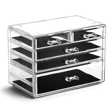BINO THE MANHATTAN SERIES Acrylic Makeup Drawer Organizer-3 Large 2 Small Drawer | Clear Beauty Organizers and Storage| Cosmetic & Makeup Organizer | Home Organization| Jewelry & Vanity Accessories