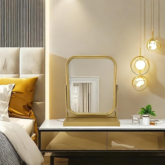 Tabletop Vanity Mirror Adjustable Rotation Golden Metal Framed Gold Vanity Mirror, Room for Living Room,Bedroom,Tabletop,Bathroom.
