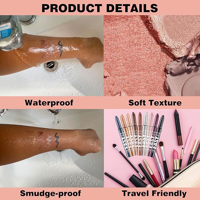 Red Eyeshadow Stick Shimmer Cream Single Eyeshadow Pencil Makeup, High Pigmented Crease-proof Eye Shadow Brightener Stick, Hypoallergenic Waterproof Long Lasting Eye Highlighter stick(B-12#)