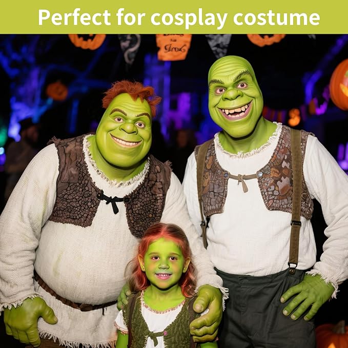 Ogre Green Face Paint with Setting Powder and sponge,1.01 Oz Water Based Full Coverage Green Body Paint,Halloween Face Painting Kit SFX Makeup Cosplay Monster Costume for Adults & Kids