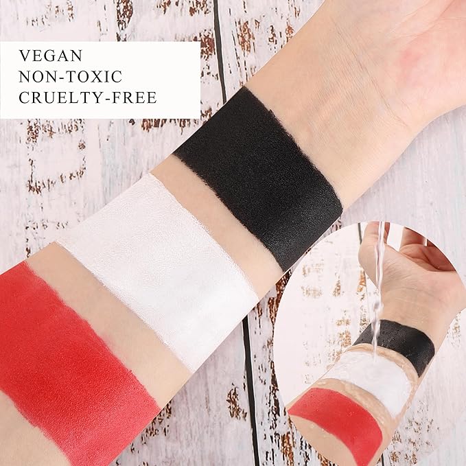 Clown Makeup Black White Red Cream Face Body Paint Clown Joker Zombie Vampire Skeleton Halloween Costume Fantasy Makeup Fancy Dress Up Cosmetics Set Oil Painting Art (White Red Black)