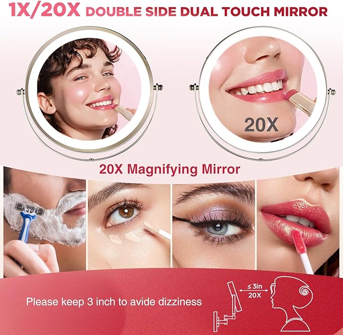 Wall Mounted Makeup Mirror, 1x/20x Magnifying Mirror with 8.5" Double Sided, Vanity Makeup Mirror for Bathroom, Brushed Nickel