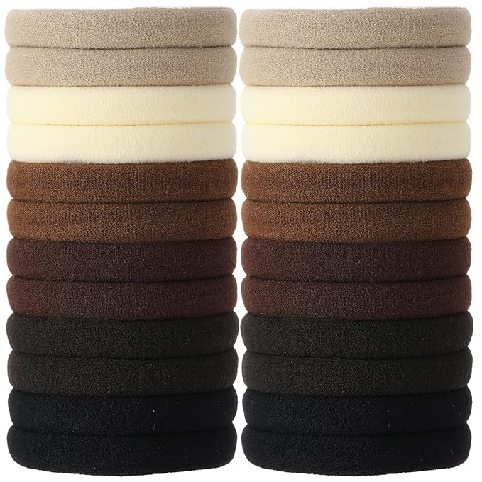 120Pcs Large Brown Nylon Hair Ties for Thick Curly Hair No Damage, Big Soft Cloth Hair Elastic Bands & Seamless Stretchy Fabric Ponytail Holders for Women Girls, Perfect for Updos & Braids