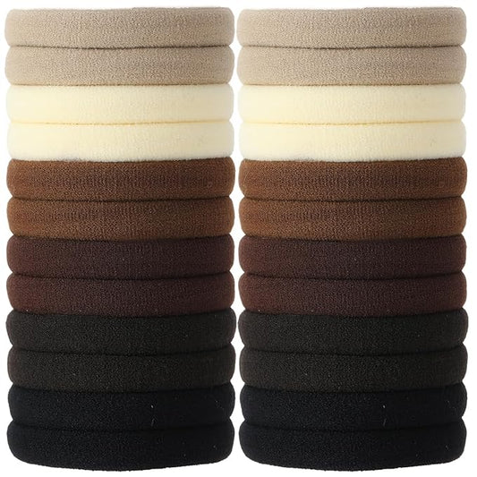 120Pcs Large Brown Nylon Hair Ties for Thick Curly Hair No Damage, Big Soft Cloth Hair Elastic Bands & Seamless Stretchy Fabric Ponytail Holders for Women Girls, Perfect for Updos & Braids