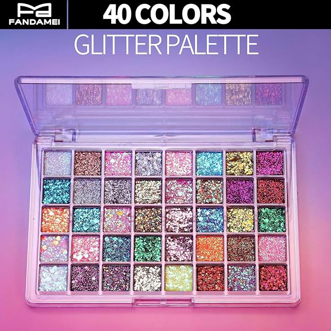 FANDAMEI 40 Colors Face Glitter, Face Paint Glitter Gel - Face Glitter for Women Girls Kids, No Glue Needed, Multi-Purpose Glitter Makeup for Hair Face Body Halloween Rave Carnival