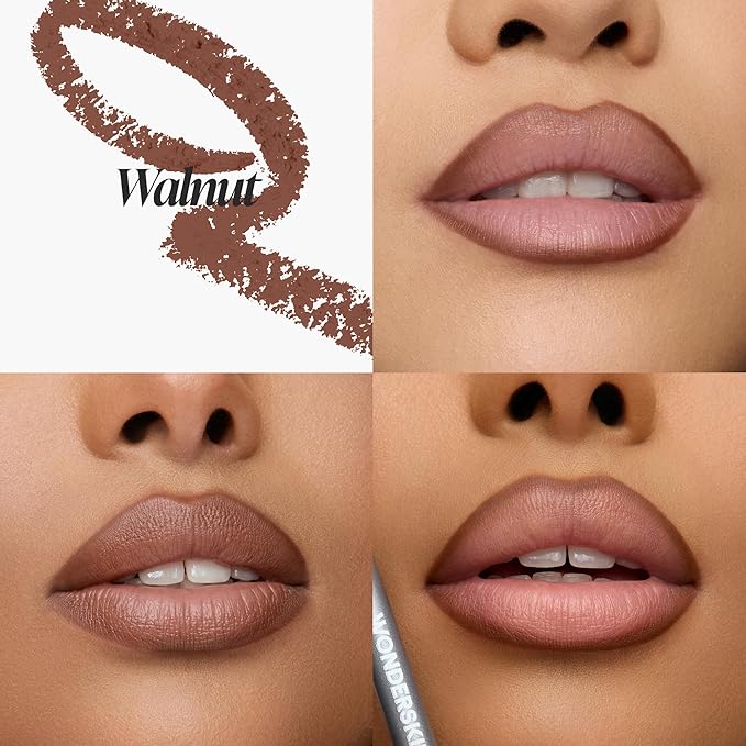 Wonderskin Lip Liner Pencil - 360 Contour Lipliner, Long Lasting, Sharpenable Lip Pencil, Waterproof and Transfer-Proof Nude Lip Liner (Walnut)