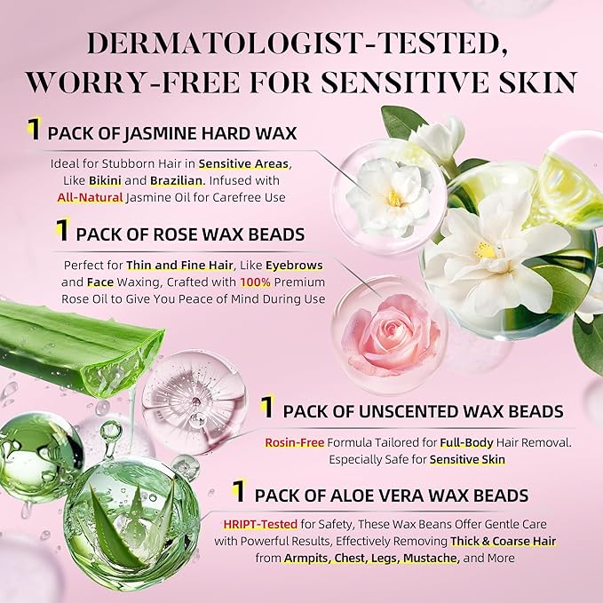 LANSLEYWAX Digital Waxing Kit for Women Men - Pink Wax Machine with 39 Accessories - Hard Wax Kit for Face Eyebrow Lip Brazilian Bikini Sensitive Skin, Waxing Warmer Hair Removal for Home/Salon Use