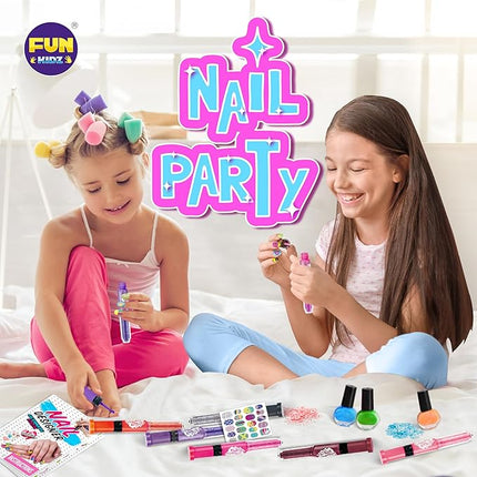 Nail Polish Pens Kit for Girls Ages 7-12, FunKidz Nail Pen Combo Kit Teen Gift Peelable Nail Art Studio Set with Cool Girly Decoration Stuff Pearl Beads, Glitter, Nail Stickers, Nail File, Gems